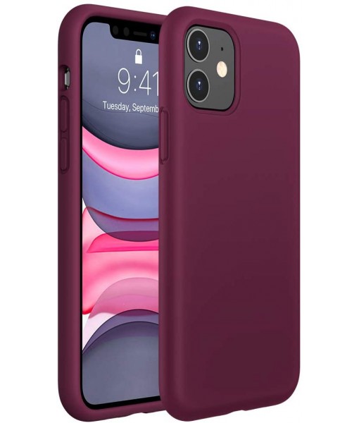 Husa iPhone 12, Silicon Catifelat cu Interior Microfibra, Burgundy